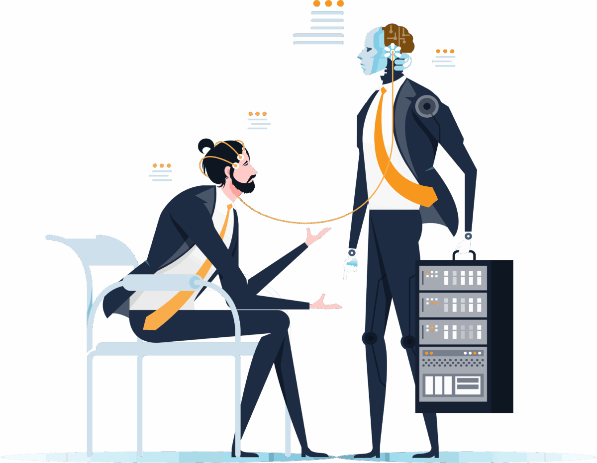 vector of office worker with data robot