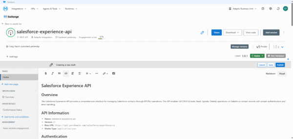 API metadata in Exchange