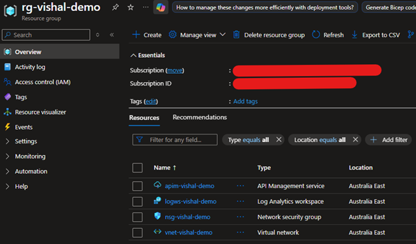 Image 2: AZ resources after successful deployment