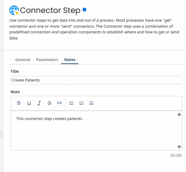 Figure 4 Adding notes to a Boomi Connector Step