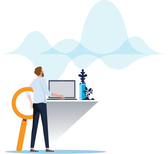 vector of man looking at graphs