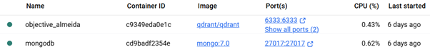 Image 6 MongoDB and QdrantDB running in Docker containers