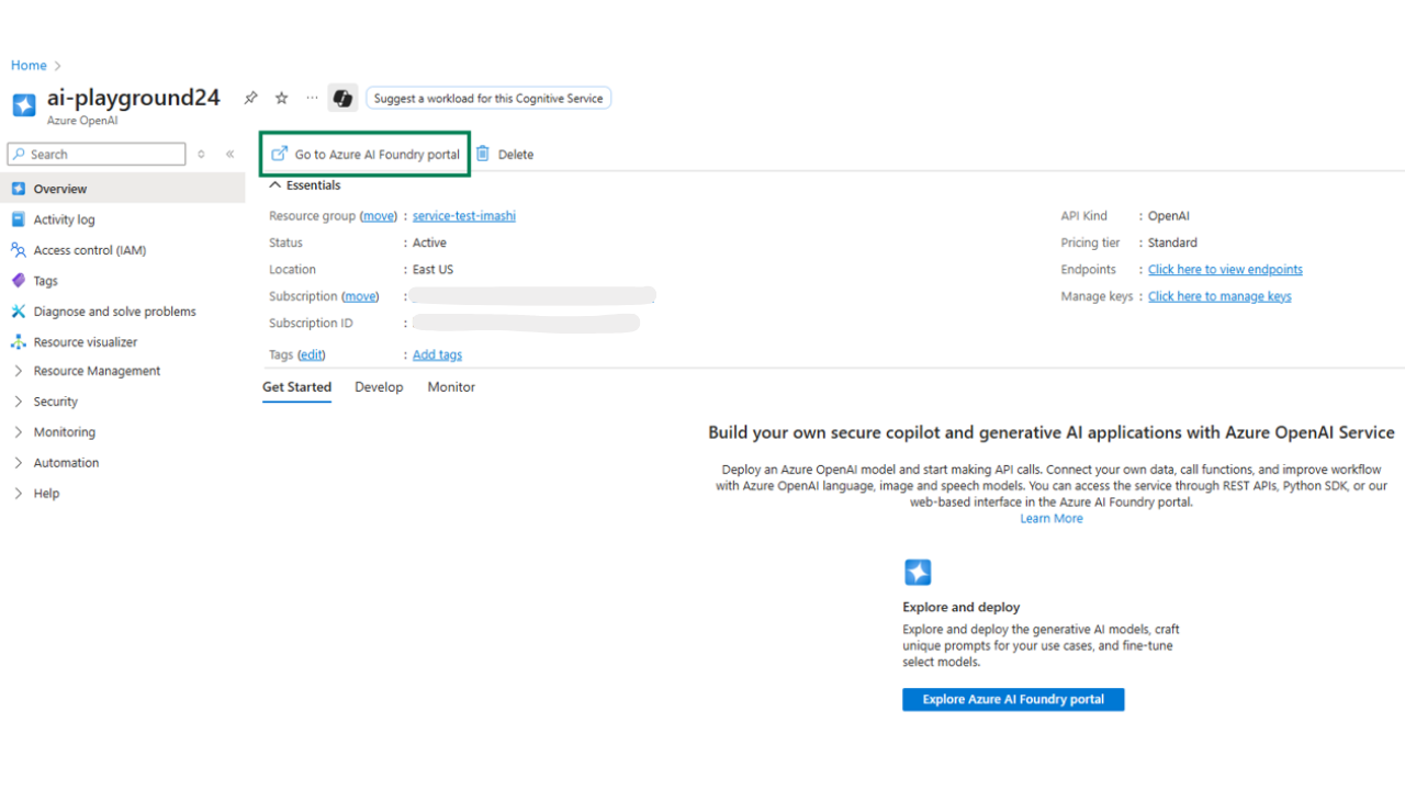 screenshot of Go to Azure AI Foundry portal