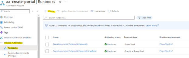 create blank workbook runbook