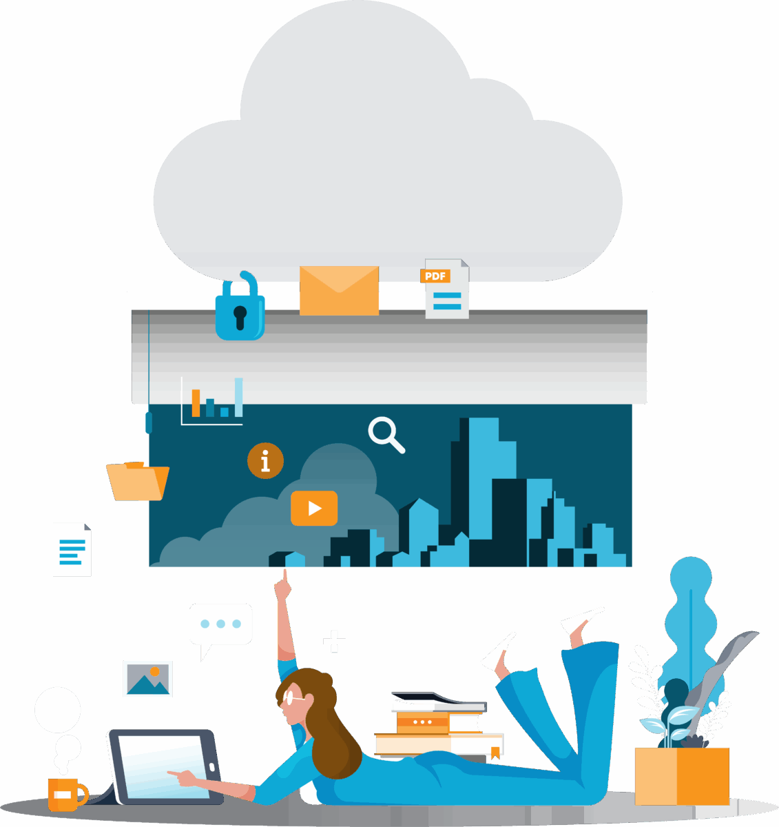 vector of office worker transferring files in cloud