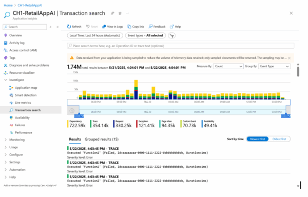 transaction search example azure application insights