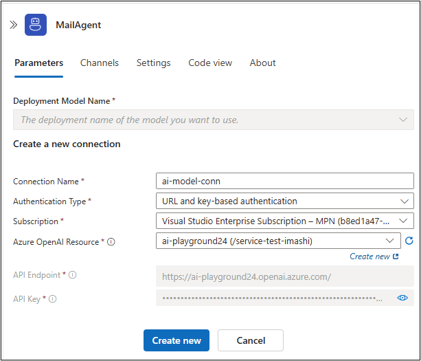 Authentication configuration for agent loop action