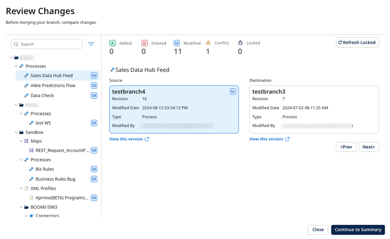Review changes before merging your branch