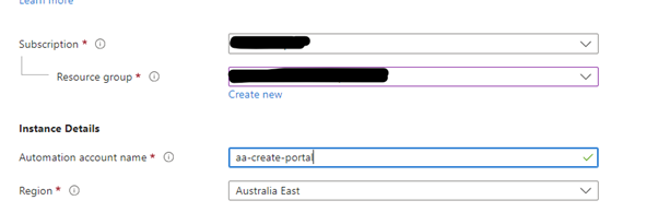subscription resource group automation account region